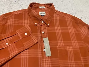 NUEVO CON ETIQUETAS J. Camisa Grande Crew Para Hombre Naranja A Cuadros Manga Larga Con Botones Clásica Nueva - Imagen 1 de 10
