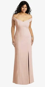 Dessy Collection Off The Shoulder Criss Cross Back Trumpet Gown In Cameo. 13 - Picture 1 of 10