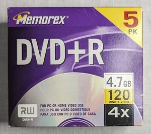 5x Memorex DVD+R 5 Pack - 4x 4.7 GB 120 Minute Video Brand New - Picture 1 of 2