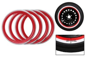 New Portawalls R13" Add-On Red White Wall Tyre insert Trim set of 4 - Picture 1 of 5