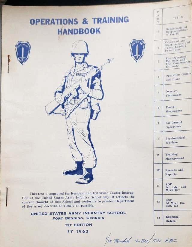 US Armed Forces Training Book - Operations & Training Handbook (1963) - Image 1 of 1