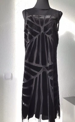Abendkleid Design Marella Gr. 38 schwarz Samt Netz Pailletten neu - Bild 1 von 4