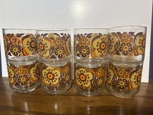 Vintage Mid Century Modern Libbey Flower Tumblers Set Of 8 Drinking Glasses - Picture 1 of 11