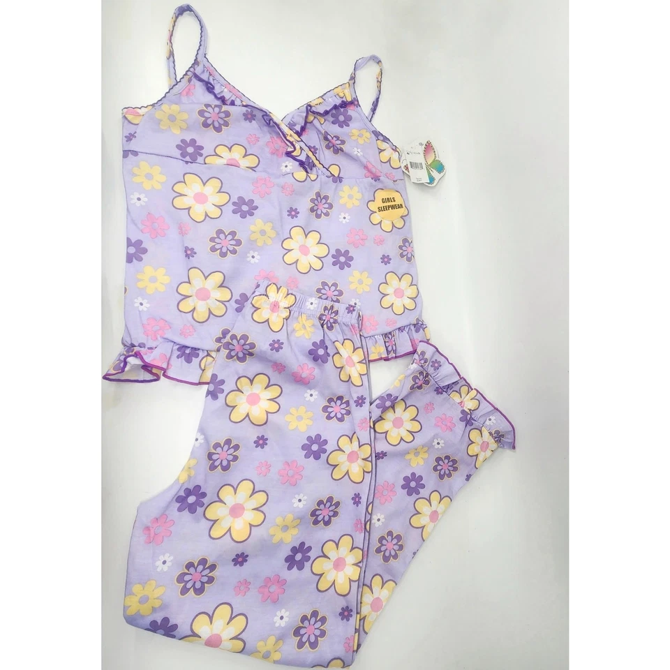 My Michelle Sleepwear 2pc Pajama Set Girls 14 Purple Floral Ruffle Tank Pants  - Image 1 of 4