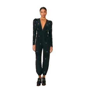 Farm Rio New Black Mirror Embroidered Jumpsuit size XXS NWT - Picture 1 of 6