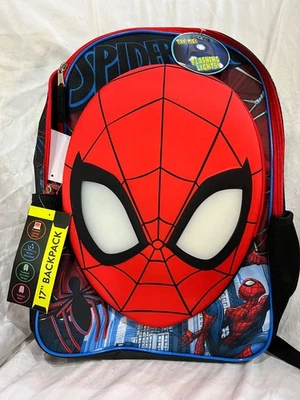 Marvel Spiderman 17 Light-Up Backpack School Book Bag Black Red New - Image 1 of 4