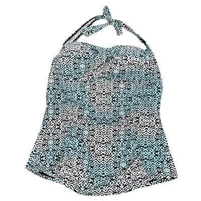 Assets By Spanx Teal Tankini Halter Top Size XL Beach Pool Summer Geometric - Image 1 of 4