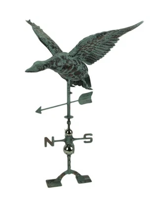 Zeckos Verdigris Patina Metal Flying Duck Weathervane with Roof Mount - Image 1 of 3