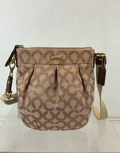 Coach Natural Rose Gold Glitter Op Art Jacquard Pleated Crossbody - Picture 1 of 8
