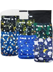 Leekalos Cloth Baby Diapers, Reusable - Boys & Girls, W/ Inserts, & Wet Bag, Sky - Picture 1 of 8