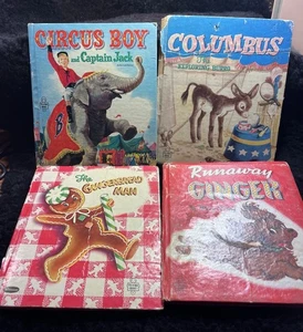 Vintage Lot 4 Whitman Tell A Tale Bücher Lebkuchenmann Zirkusjunge Kolumbus Buch - Bild 1 von 9