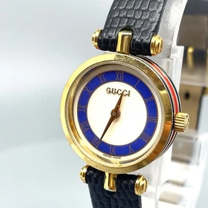 【NMint】 Gucci 2000L Sherry Line Blue Gold Qz Women's Watch with external belt - Picture 1 of 17
