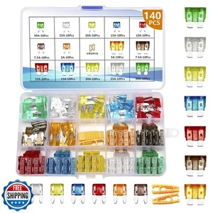 Vrupin 140Pcs -Kit Assortimento Fusibili Auto,Kit Fusibili Auto,Tipo Lama Automotive F - Foto 1 di 5