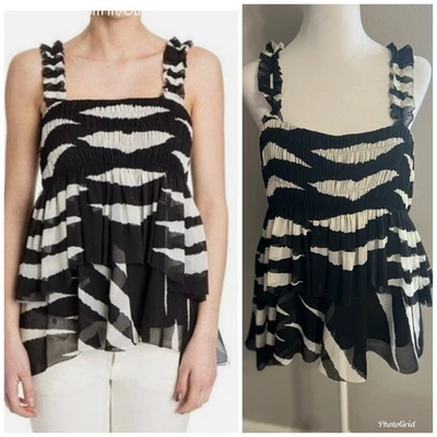 Tory Burch Lucea Top Animal Stripe Black White 14 Large Extra Large Zipper — 第 1/4 张图片