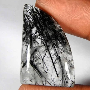 40.80 Ct Natural Black Rutile Quartz Fancy Cabochon 30x20x6 Loose Gemstone - Picture 1 of 3