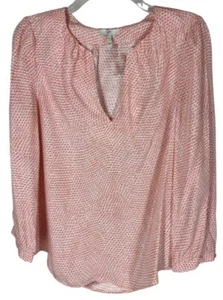 Joie Silk Blouse Top Size Small S Orange Tan Cream Notch V Neck Long Sleeve - Picture 1 of 5