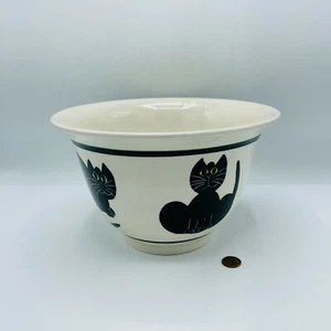 KD Karen Donleavy große handgeworfene schwarze Katze Rührschüssel handbemalt Keramik  - Bild 1 von 6