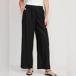 NWT! Black High-Waisted Linen-Blend Wide-Leg -Medium - Picture 1 of 8