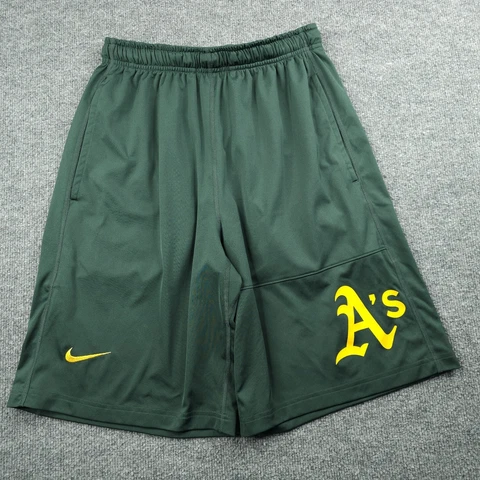 Nike Sz S MLB Genuine Oakland Athletics Shorts Green Logo Stretch Men's Cover
