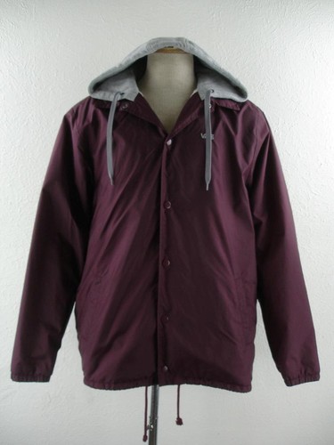 COACH Giacca da uomo L VANS Riley con cappuccio allenatori bordeaux felpa foderata in pile cappuccio grigio