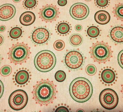 Santa Coming to Town BTY Dan Morris Quilting Treasures Christmas Medallion Beige - Image 1 of 3