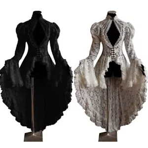 Women Victorian Dress Vintage Lace Gothic Retro Dress Long Flare Dresses Sleeve - Picture 1 of 14