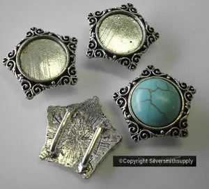 4 Bezel tray settings Silver pl hold 14mm cabochon pendant charm bracelet FPS139 - Picture 1 of 5