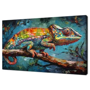 Bunte Chamäleon Malerei Stil modernes Design Leinwand Druck Bild Wandkunst - Bild 1 von 7