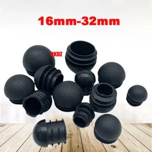 16mm-32mm Black Domed Round Tubing Plugs Plastic Blanking End Caps Pipe Inserts - Picture 1 of 13