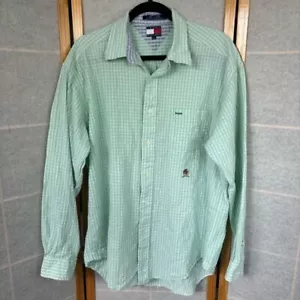 Vintage 90s Tommy Hilfiger Aqua Gingham Plaid Check Button Down Hemd Herren Gr. L - Bild 1 von 15