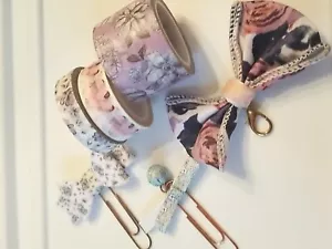 6 SCARLET LIME The Planner Society Monthly Kit WASHI TAPE & BOW CLIPS EUC Roses - Picture 1 of 9