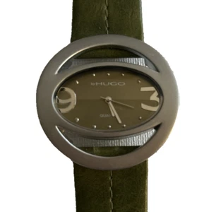 By Hugo Unisex 9” Silvertone Watch Green Band New Battery - Picture 1 of 5
