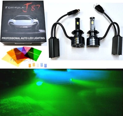 LED Kit F15 140W H7 Green Two Bulbs Head Light Low Beam Replacement Lamp - Image 1 of 4