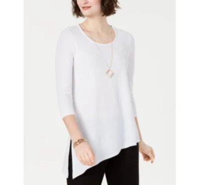 JM Collection Womens Small Bright White Necklaced Asymmetrical Hem Top NWT AS76 - Image 1 of 4