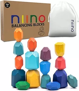 Niino 20 Pcs Multicolour Wooden Blocks Balancing Game Building Rocks Puzzle Toy - Picture 1 of 5