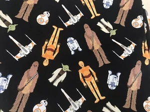 Last Piece Star Wars Playful Characters Tossed Fabric BTHY 18”x44”Yoda R2D2 C3PO - Picture 1 of 2
