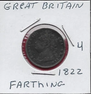 GREAT BRITAIN FARTHING 1825 RULER:GEORGE IV,LAUREATE AND DRAPED BUST OF - Picture 1 of 2
