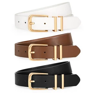 3 Pack Women's Faux Leather Belts for Jeans Dresses Fashion Ladies Gold Buckle - Picture 1 of 4