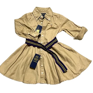 Camicia chino Ralph Lauren bambina kaki cintura cotone taglia 2T tasche bambino - Foto 1 di 12