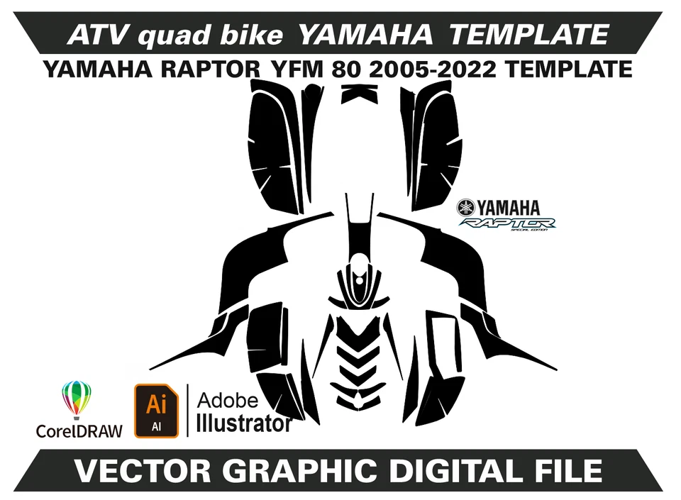 YAMAHA YFM-R Raptor 80 2003-2022 template Vector format AI CDR EPS A53 - Image 1 of 1