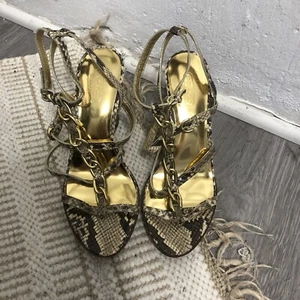 Coach Gold Python Embossed Chain Strappy Sandals Heels Shoes 6 - Picture 1 of 8