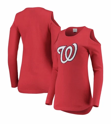 MLB Washington Nationals Women's Logo Cold Shoulder Sweater Shirt Tee Size Med Cover