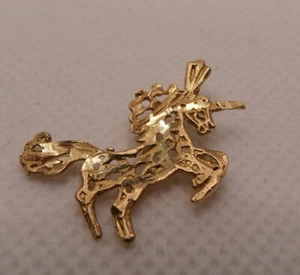 Vintage massiv gemarkt 14K Gelbgold EINHORN ANHÄNGER Pferd Pony Horn Gr. 1"L 1,1g - Bild 1 von 8