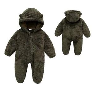Baby Fleece Hooded Romper Winter Outwear Jumpsuit 3-6 Months A-army Green - Picture 1 of 6