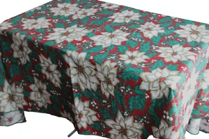 Christmas White Poinsettias Tablecloth Oblong 52" x 70" - Picture 1 of 6