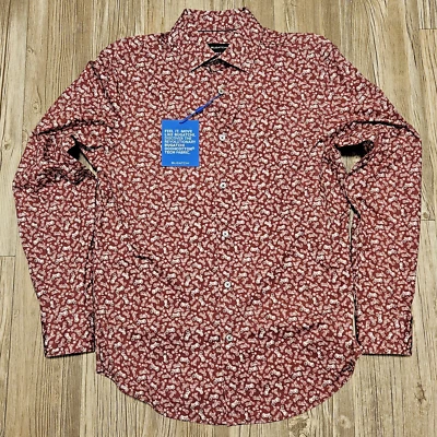 $179 Bugatchi 8 Way Stretch Motorcycle Button-Up Shirt Burgundy Men's Size Small - Image 1 of 4