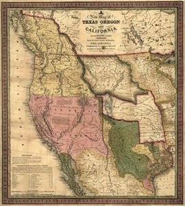 Map of California, Oregon and Texas, 1846, New Reproduction of Antique Old Map - Picture 1 of 1