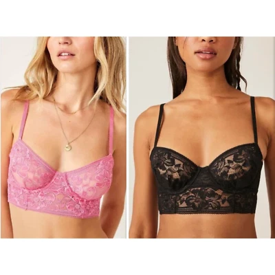 Free People Juego de 2 Sujetadores Sorento Demi Longline Negro y Rosa Talla 32 C Nuevo con Etiquetas Foto 1 de 4