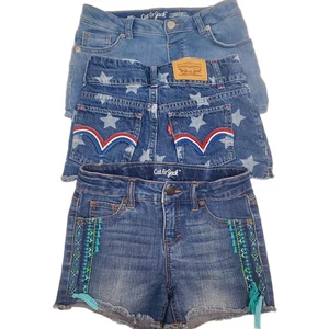 Levis Cat & Jack Mädchen Größe 7 8 Paket bestickt blau Jeans Shorts Stretch Shorty - Bild 1 von 6