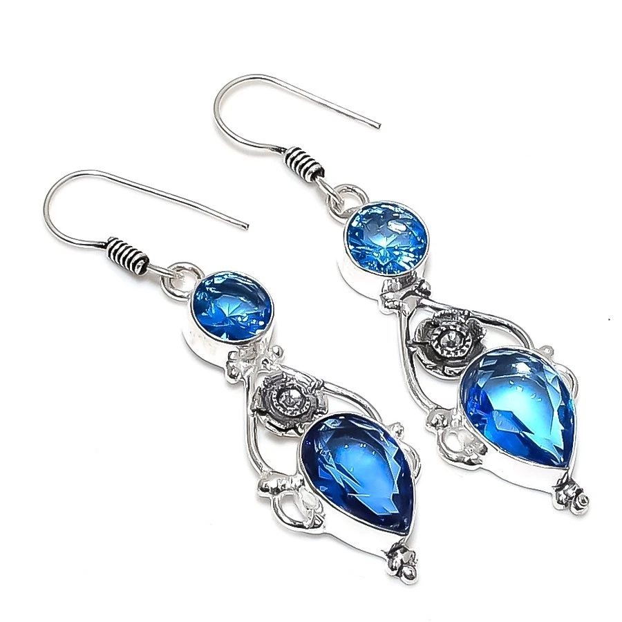 Pendiente de joyería de plata de ley 925 hecho a mano con piedras preciosas de tanzanita azul tamaño 2" Foto 1 de 1